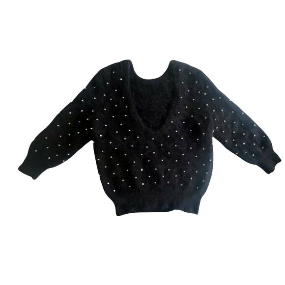 BA&SH Amby Sweater Rhinestones Angora Jumper Black Noir Pull US 4 Small NWT - Picture 6 of 11